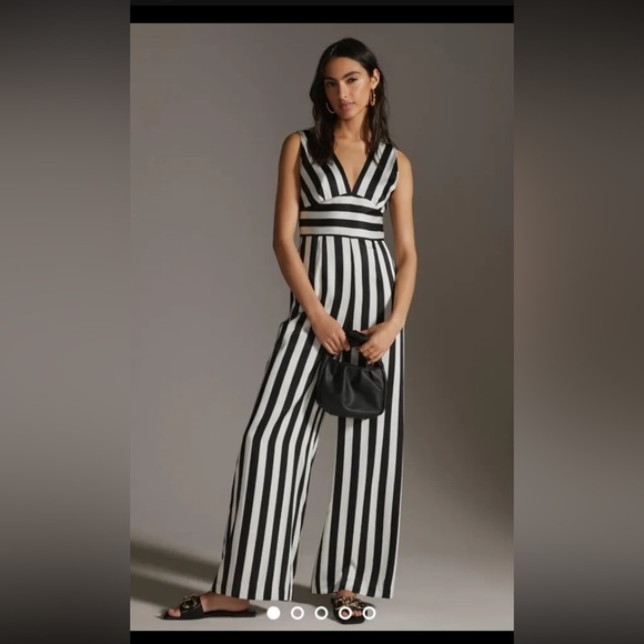 Hutch Pants - Anthropologie Hutch Jumpsuit Black White Striped Wide Leg Size 12 Large
